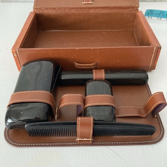 Unbranded Top Grain Leather Toiletry Kit W/ Faux Tortoise Boxes and Containers - Picture 8 of 14